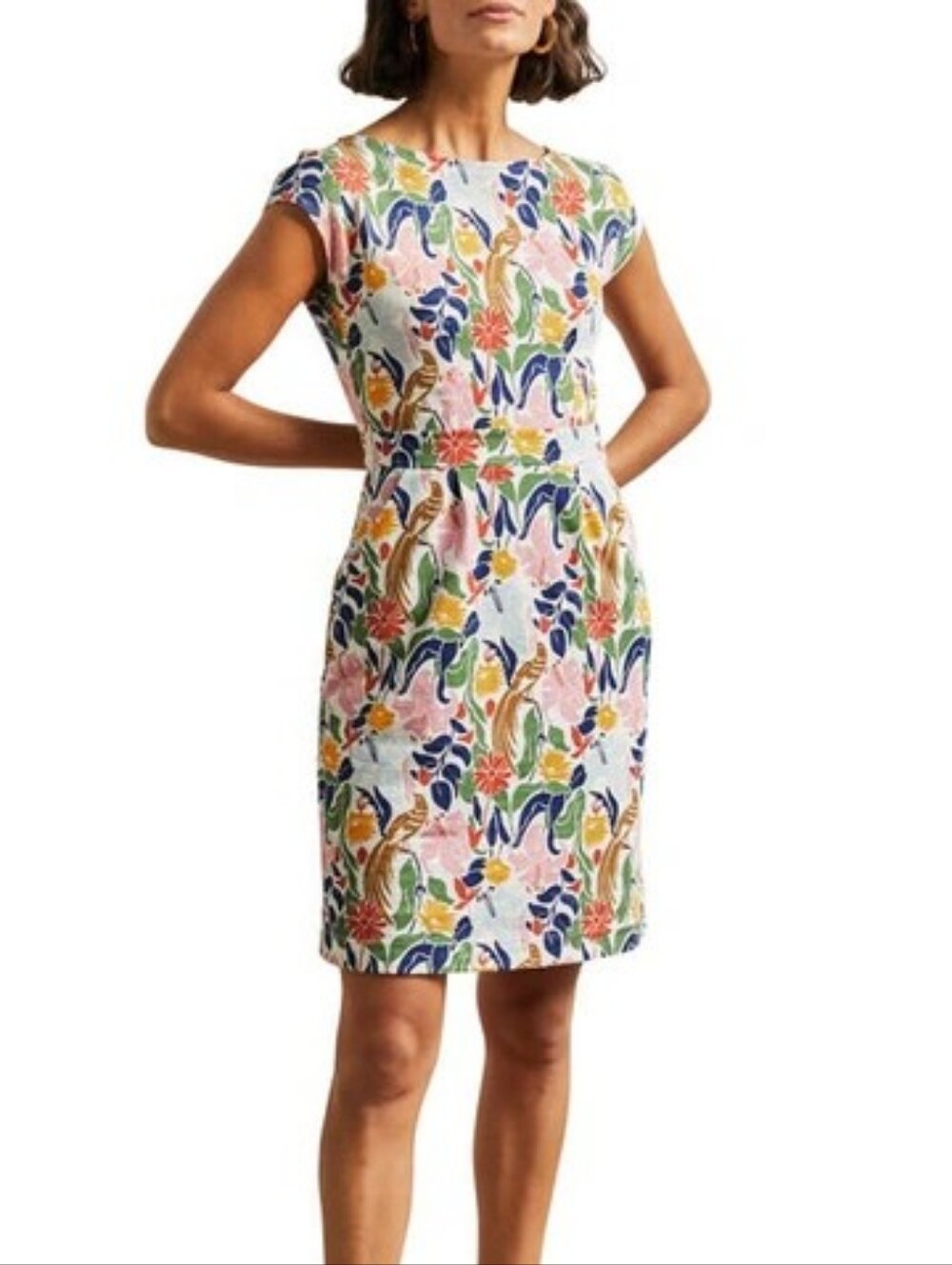 BODEN Florrie Floral Jersey Dress In lvory Oriental Bird, Size 4